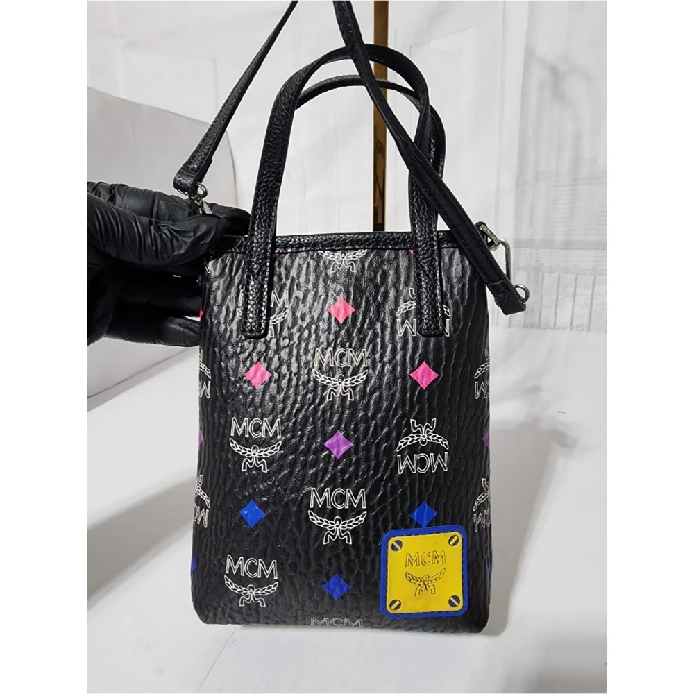 MCM Leather Color Splash Logo Mini Crossbody Bag Black